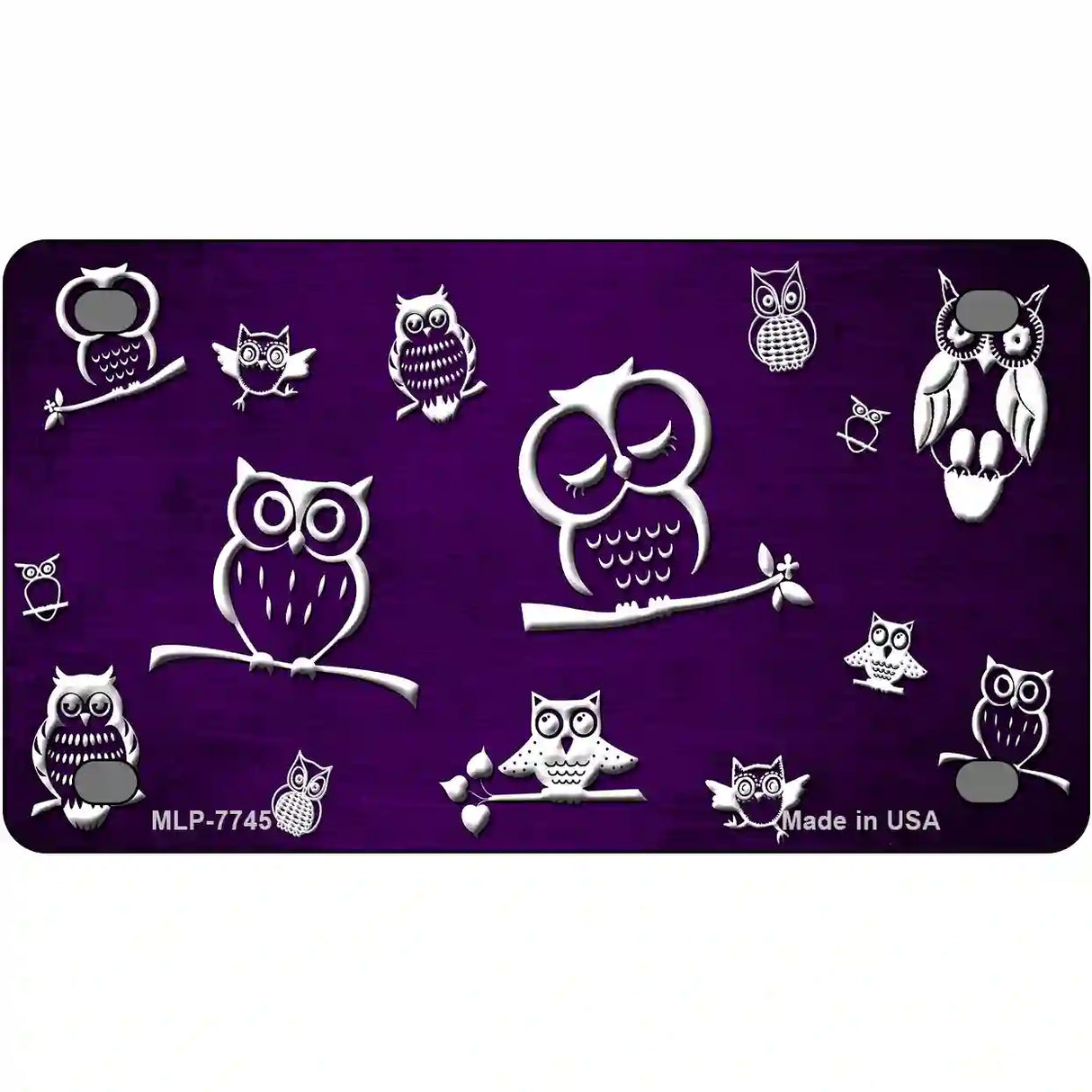 Purple White Owl Oil Rubbed Metal Novelty License Plate 4" x 2.2" (MLP)