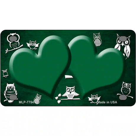 Green White Owl Hearts Oil Rubbed Metal Novelty License Plate 4" x 2.2" (MLP)