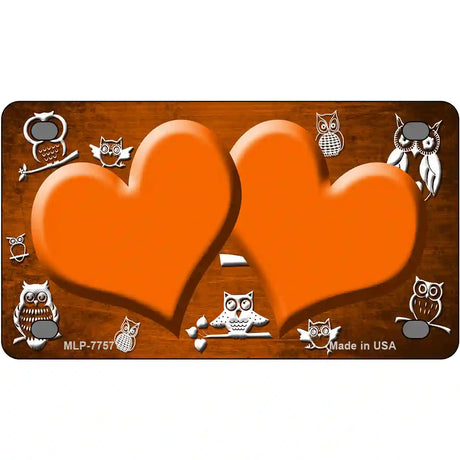 Orange White Owl Hearts Oil Rubbed Metal Novelty License Plate 4" x 2.2" (MLP)