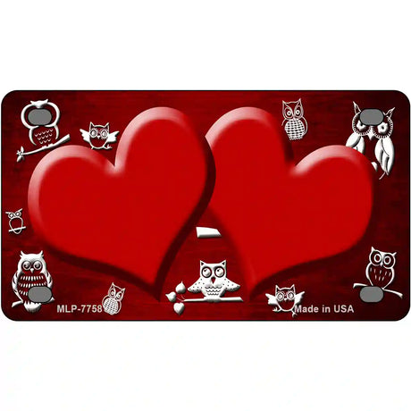 Red White Owl Hearts Oil Rubbed Metal Novelty License Plate 4" x 2.2" (MLP)