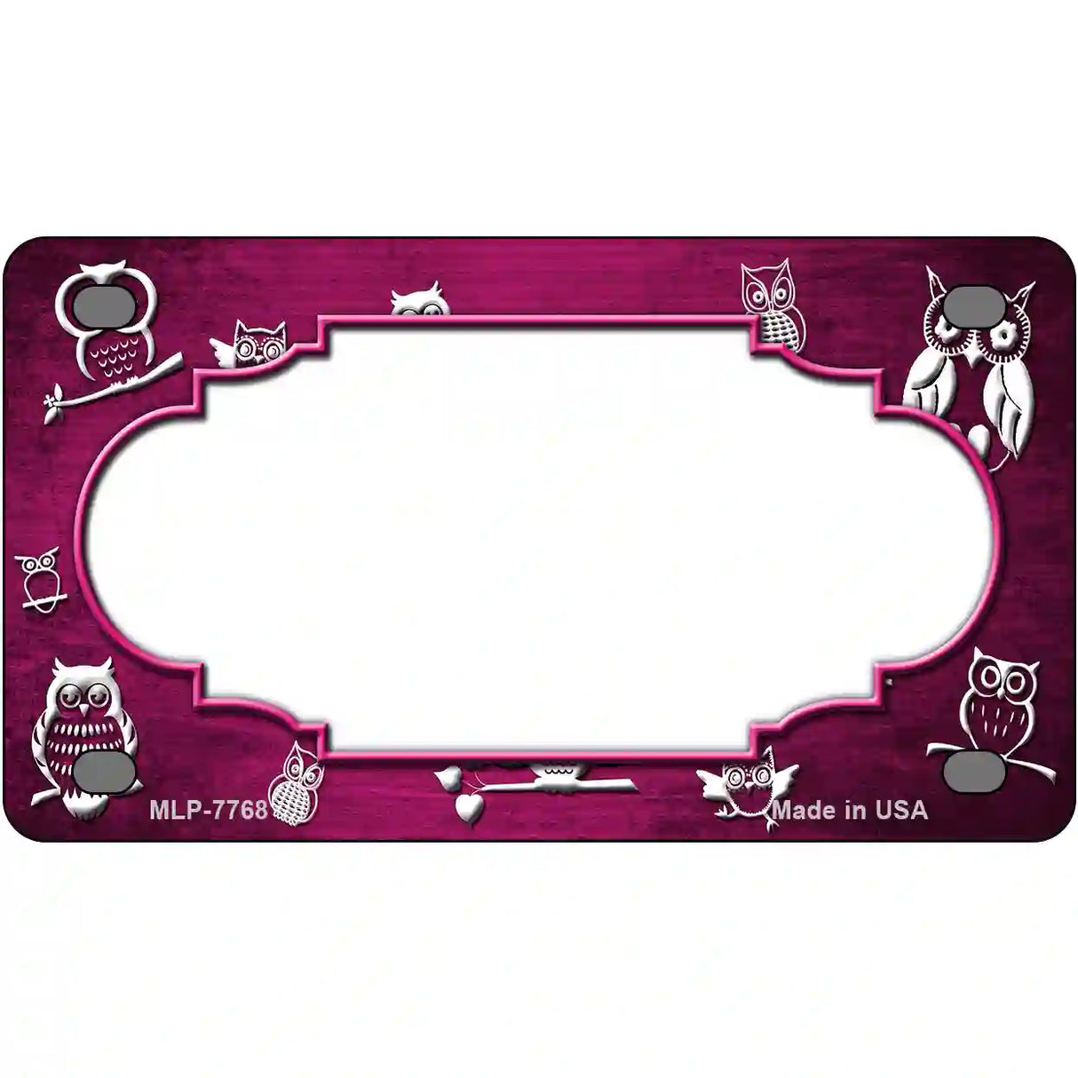 Pink White Owl Scallop Oil Rubbed Metal Novelty License Plate 4" x 2.2" (MLP)