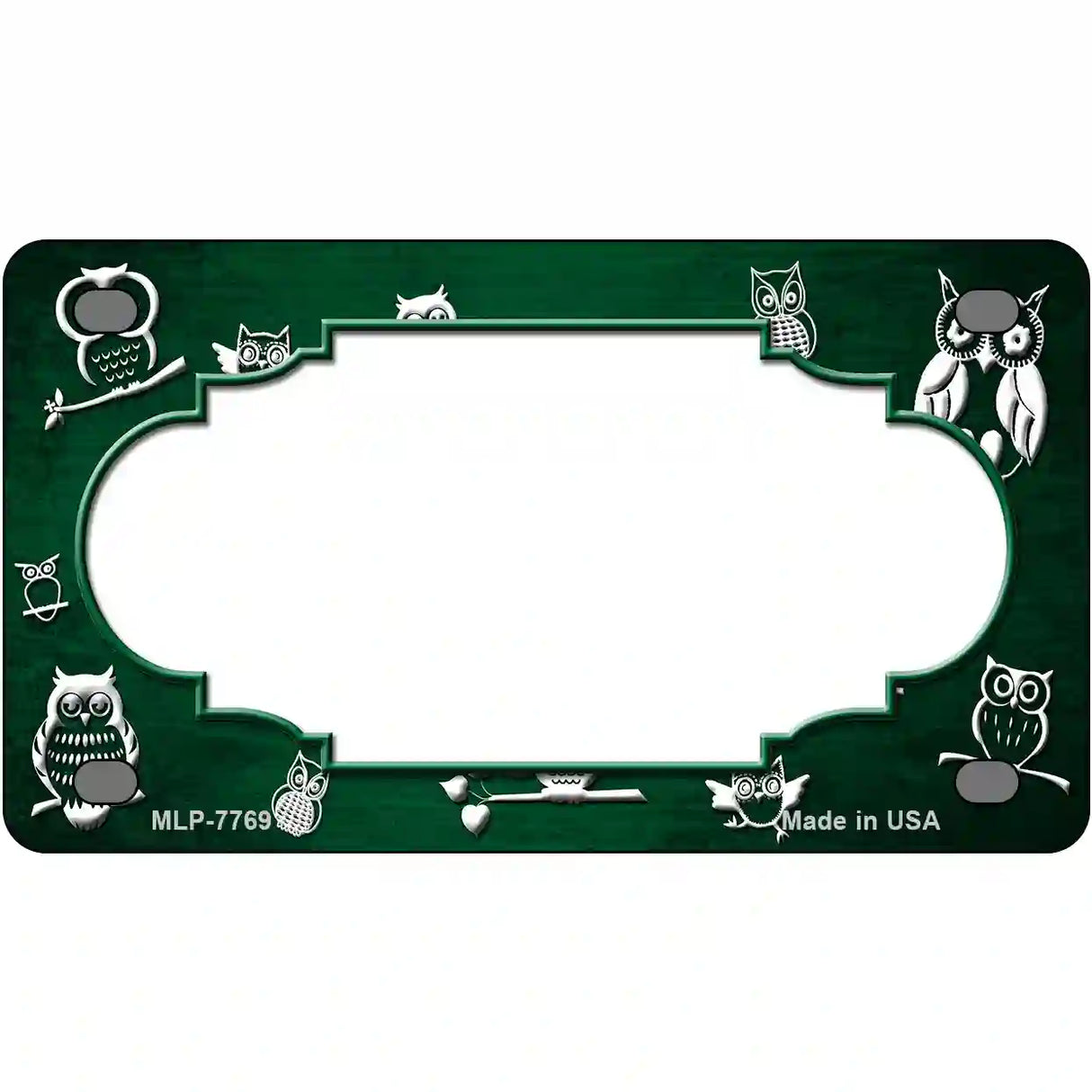 Green White Owl Scallop Oil Rubbed Metal Novelty License Plate 4" x 2.2" (MLP)