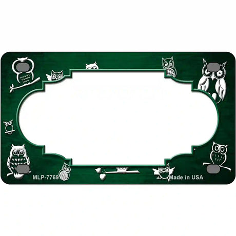 Green White Owl Scallop Oil Rubbed Metal Novelty License Plate 4" x 2.2" (MLP)