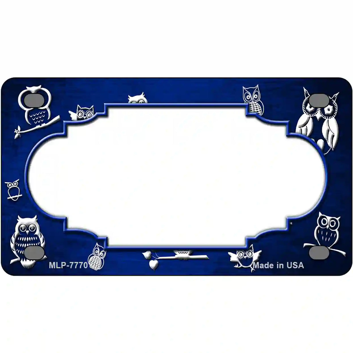 Blue White Owl Scallop Oil Rubbed Metal Novelty License Plate 4" x 2.2" (MLP)