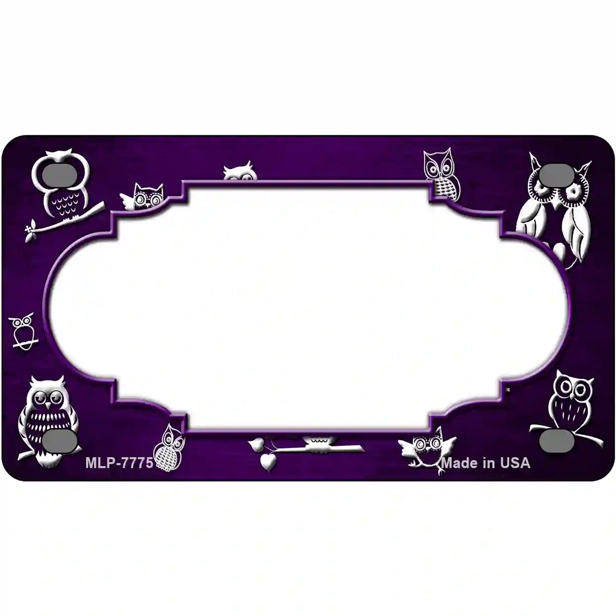 Purple White Owl Scallop Oil Rubbed Metal Novelty License Plate 4" x 2.2" (MLP)