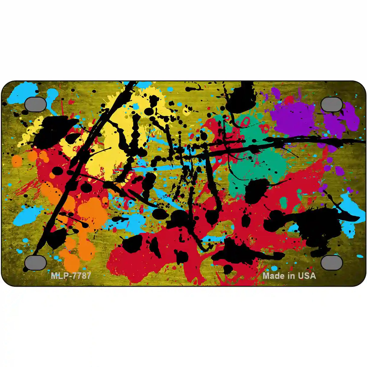 Yellow Splatter Oil Rubbed Metal Novelty License Plate 4" x 2.2" (MLP)