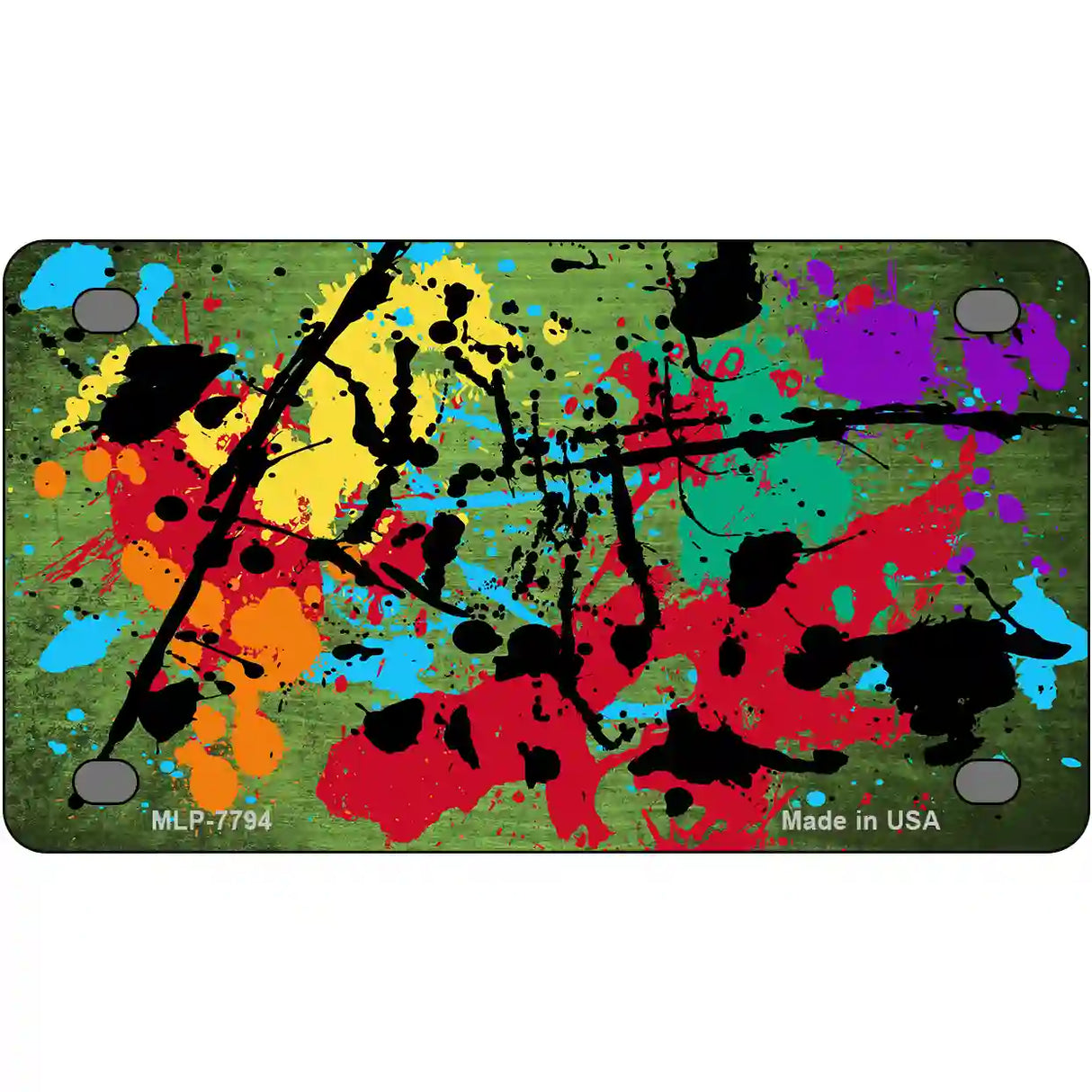 Lime Green Splatter Oil Rubbed Metal Novelty License Plate 4" x 2.2" (MLP)