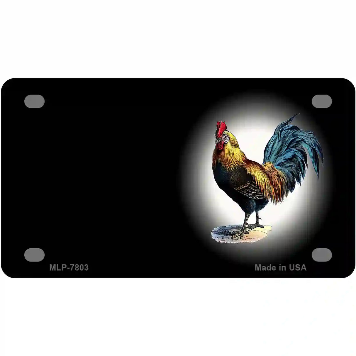 Rooster Offset Black Metal Novelty License Plate 4" x 2.2" (MLP)