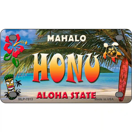 Honu Hawaii State Novelty Metal License Plate 4" x 2.2" (MLP)