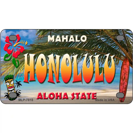 Honolulu Hawaii State Novelty Metal License Plate 4" x 2.2" (MLP)