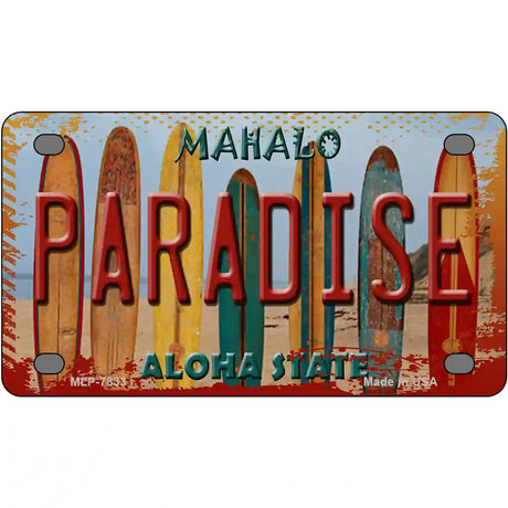 Paradise Surfboards Hawaii State Novelty Metal License Plate 4" x 2.2" (MLP)