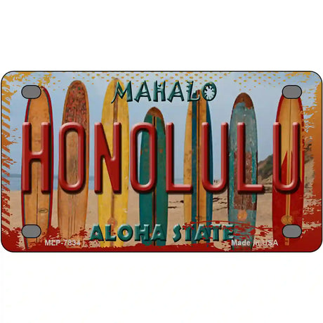 Honolulu Surfboards Hawaii State Novelty Metal License Plate 4" x 2.2" (MLP)