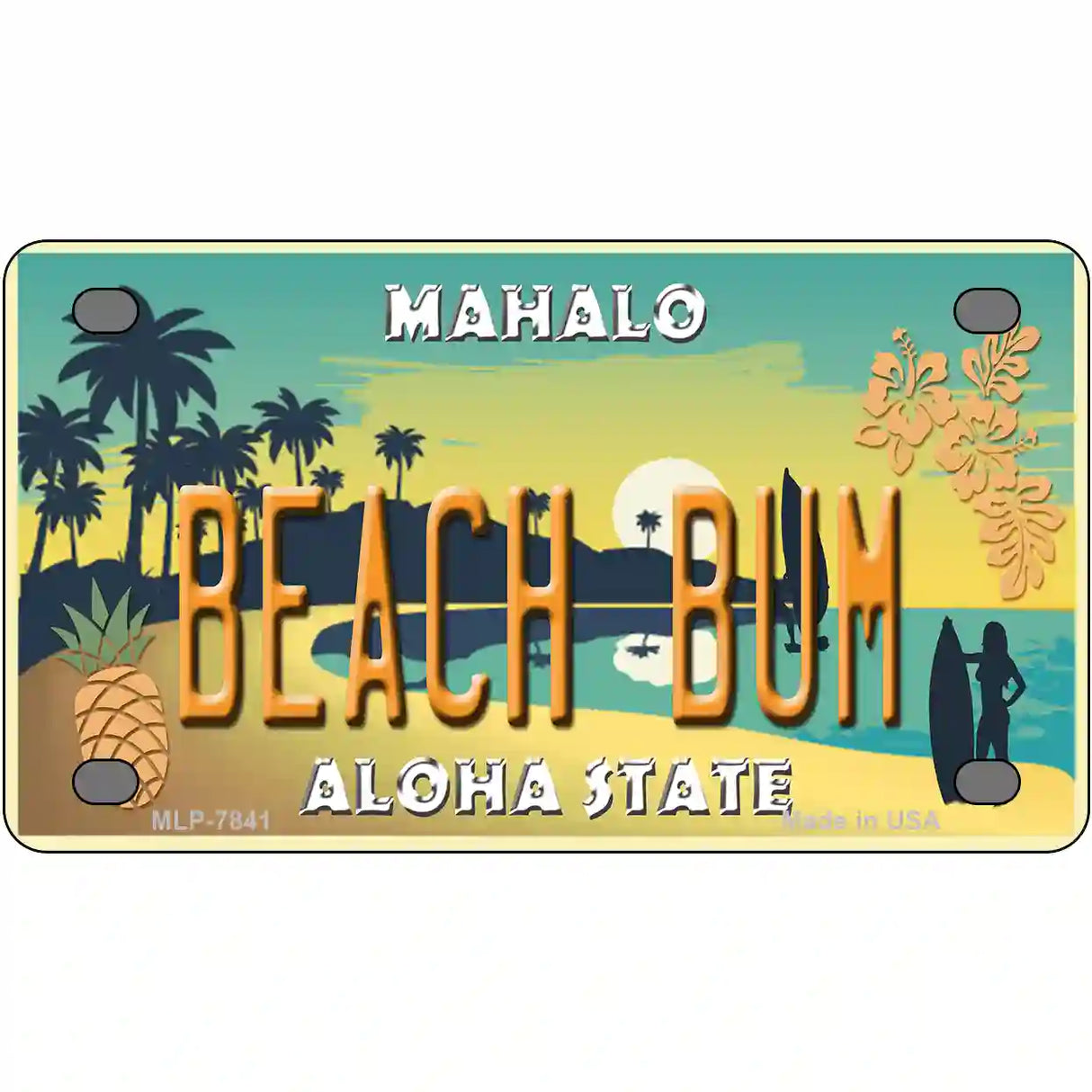 Beach Bum Hawaii Pineapple Novelty Metal License Plate 4" x 2.2" (MLP)