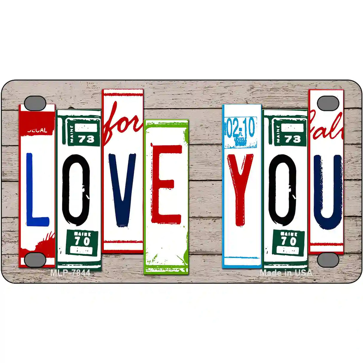 Love You License Plate Art Wood Metal Novelty License Plate 4" x 2.2" (MLP)