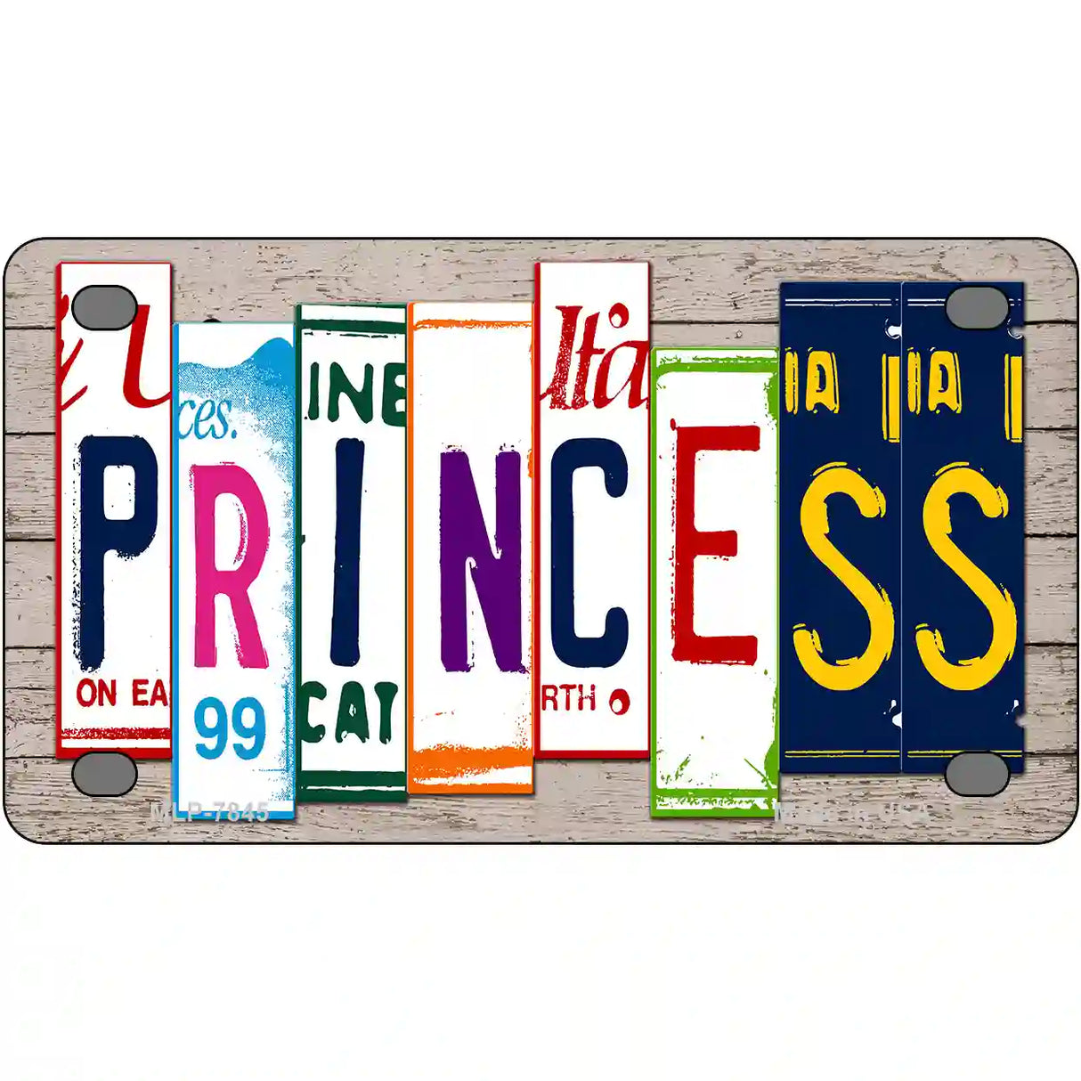 Princess License Plate Art Wood Metal Novelty License Plate 4" x 2.2" (MLP)