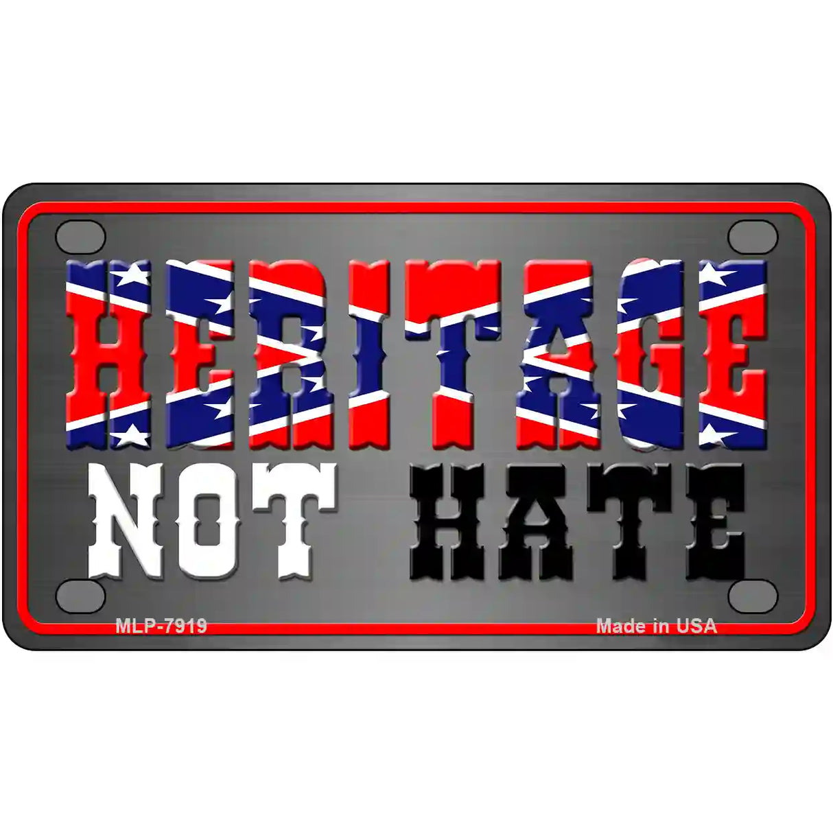 Heritage Not Hate Rebel Flag Novelty Metal License Plate 4" x 2.2" (MLP)