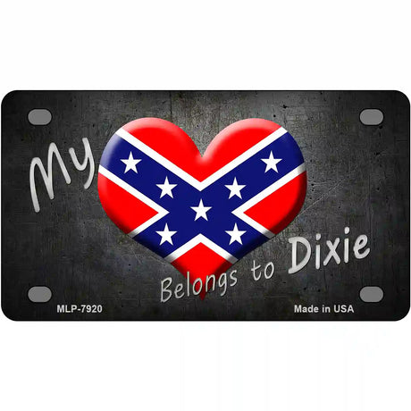 Heart Belongs To Dixie Novelty Metal License Plate 4" x 2.2" (MLP)