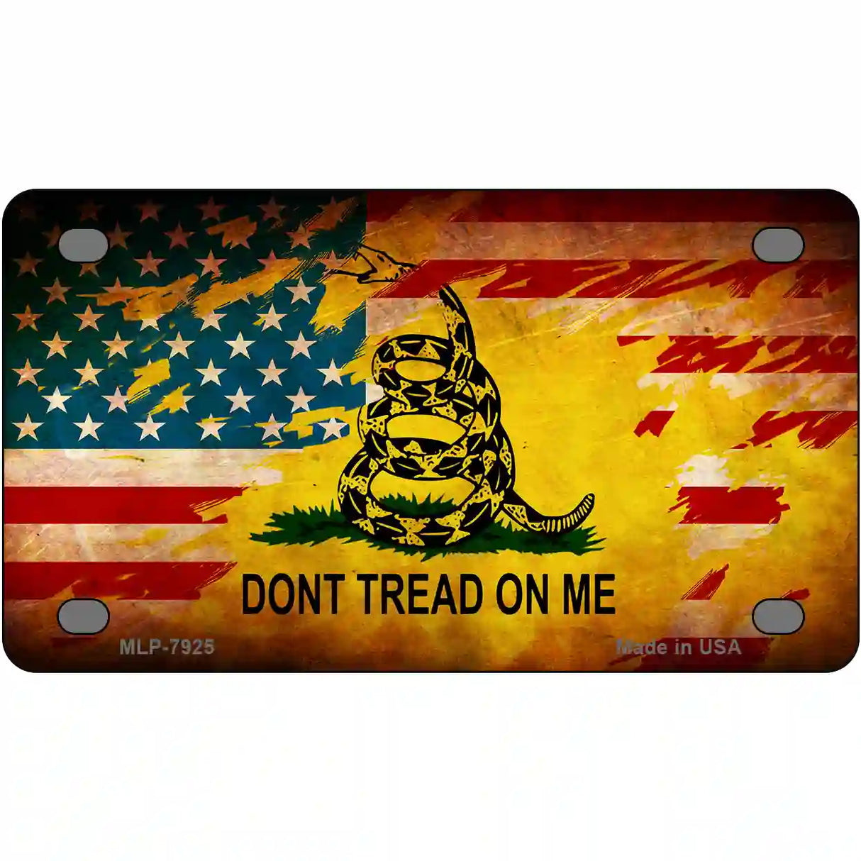 Dont Tread On Me US Flag Novelty Metal License Plate 4" x 2.2" (MLP)