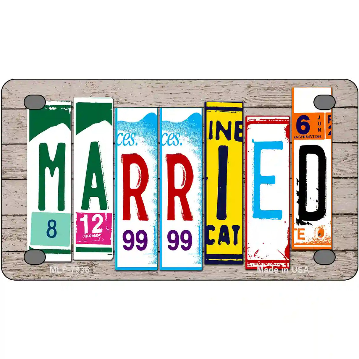 Married Wood License Plate Art Novelty Metal License Plate 4" x 2.2" (MLP)