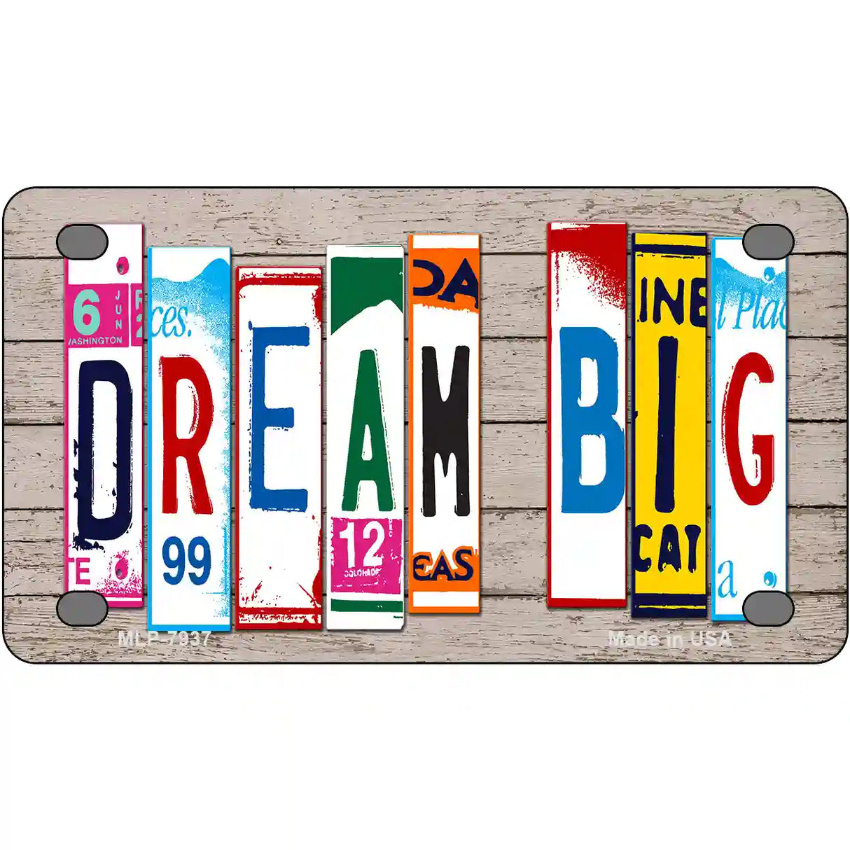 Dream Big Wood License Plate Art Novelty Metal License Plate 4" x 2.2" (MLP)