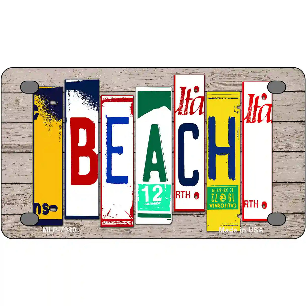 Beach Wood License Plate Art Novelty Metal License Plate 4" x 2.2" (MLP)