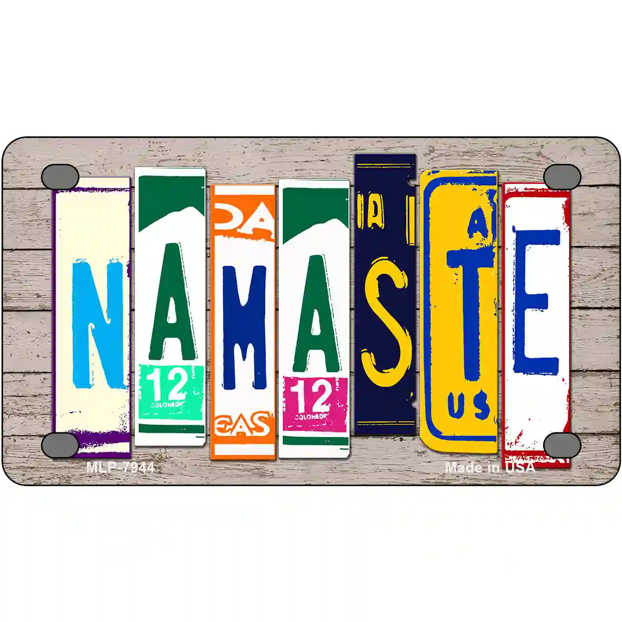 Namaste Wood License Plate Art Novelty Metal License Plate 4" x 2.2" (MLP)