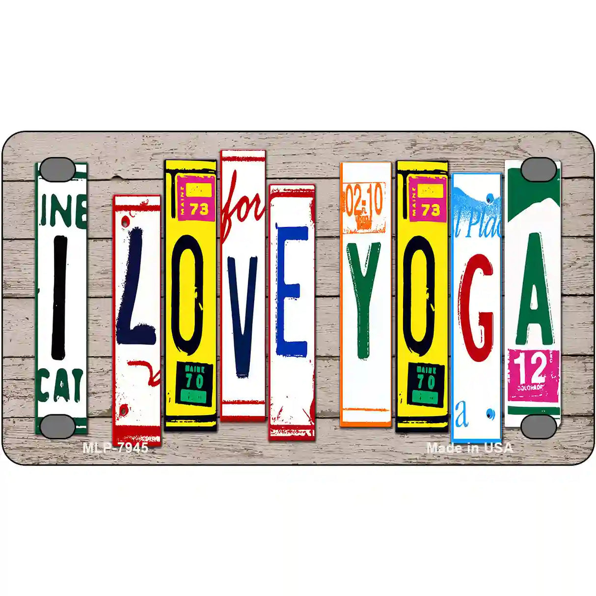 I Love Yoga Wood License Plate Art Novelty Metal License Plate 4" x 2.2" (MLP)