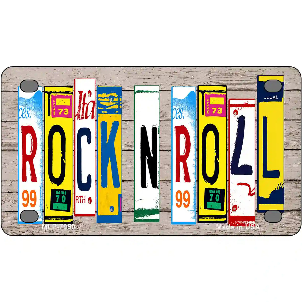 Rock N Roll Wood License Plate Art Novelty Metal License Plate 4" x 2.2" (MLP)