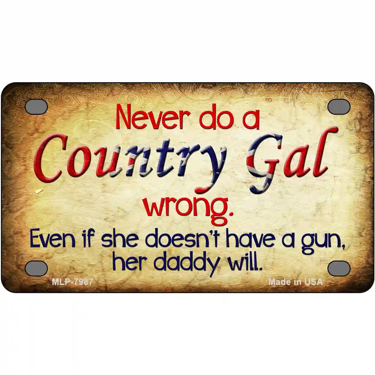 Country Gal Wrong Novelty Metal License Plate 4" x 2.2" (MLP)