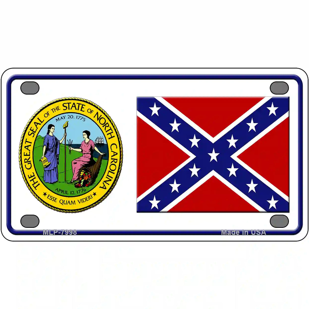 Confederate Flag North Carolina Seal Novelty Metal License Plate 4" x 2.2" (MLP)