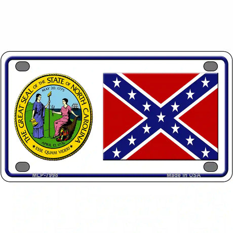 Confederate Flag North Carolina Seal Novelty Metal License Plate 4" x 2.2" (MLP)