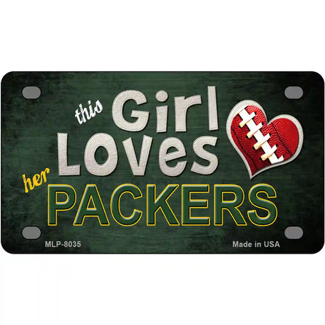 This Girl Loves Her Packers Novelty Metal License Plate 4" x 2.2" (MLP)