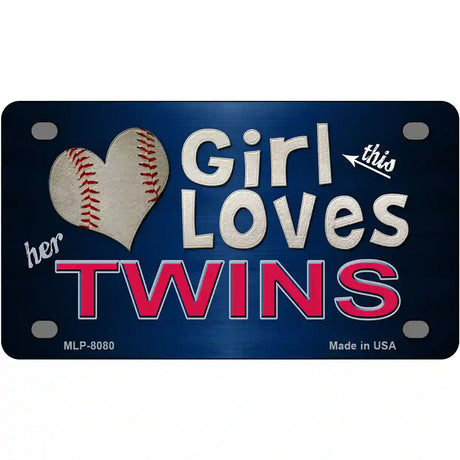 This Girl Loves Her Twins Novelty Metal License Plate 4" x 2.2" (MLP)