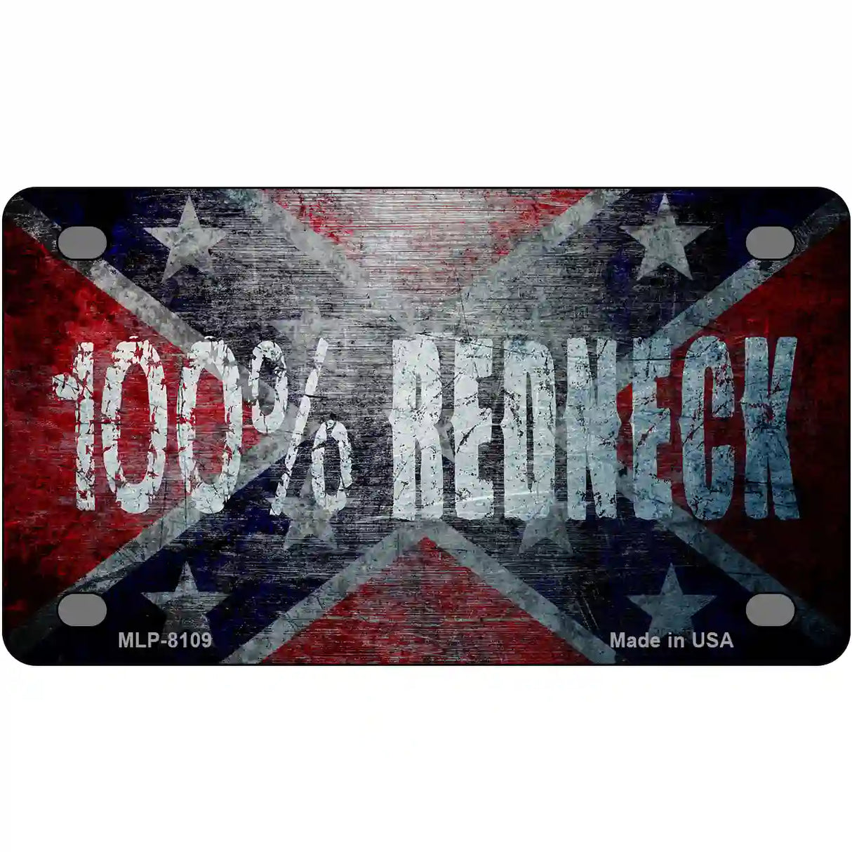 100% Redneck Confederate Novelty Metal License Plate 4" x 2.2" (MLP)