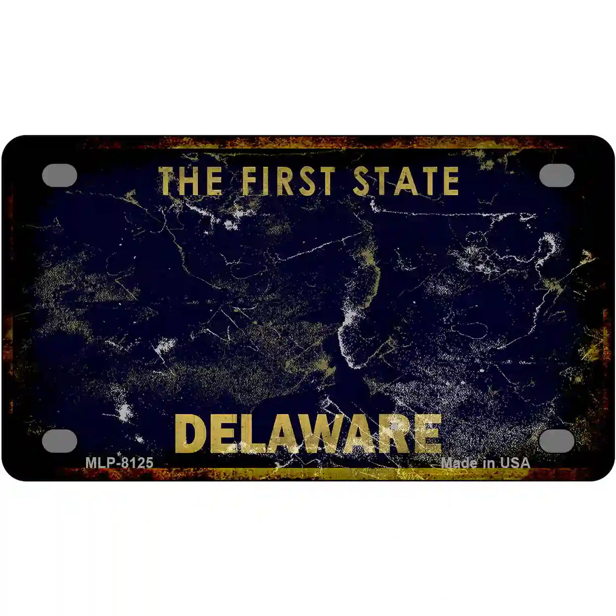 Delaware State Rusty Novelty Metal License Plate 4" x 2.2" (MLP)