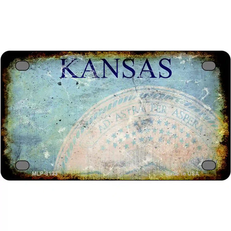 Kansas State Rusty Novelty Metal License Plate 4" x 2.2" (MLP)