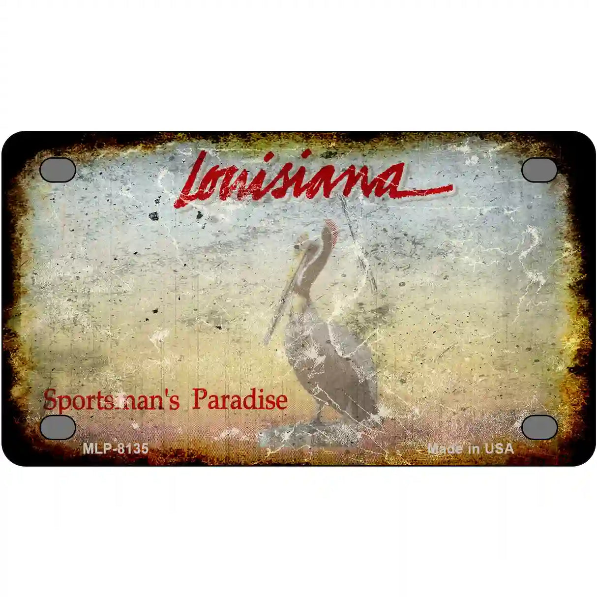 Louisiana State Rusty Novelty Metal License Plate 4" x 2.2" (MLP)