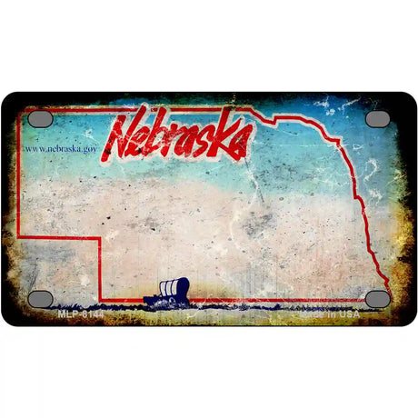 Nebraska State Rusty Novelty Metal License Plate 4" x 2.2" (MLP)