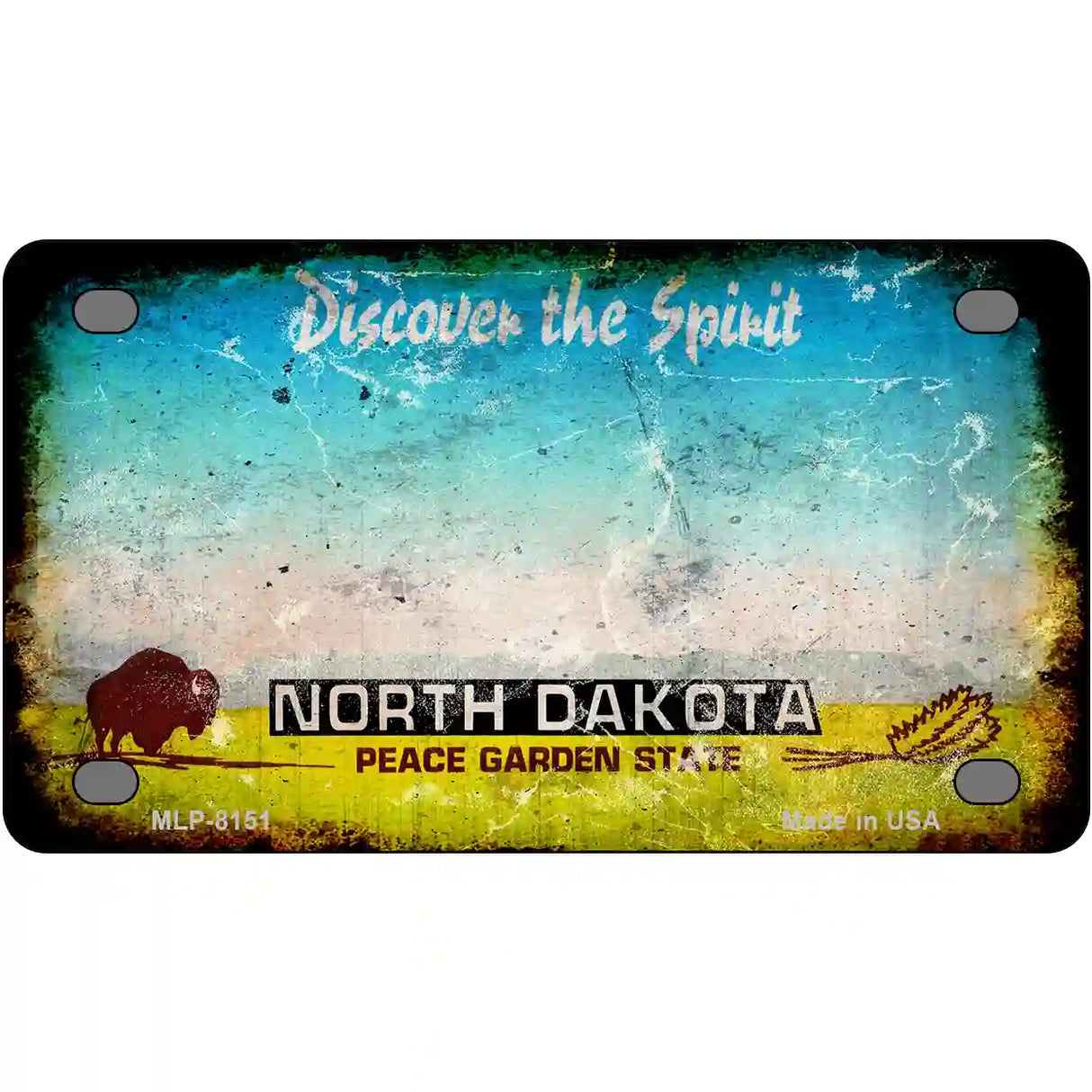 North Dakota State Rusty Novelty Metal License Plate 4" x 2.2" (MLP)