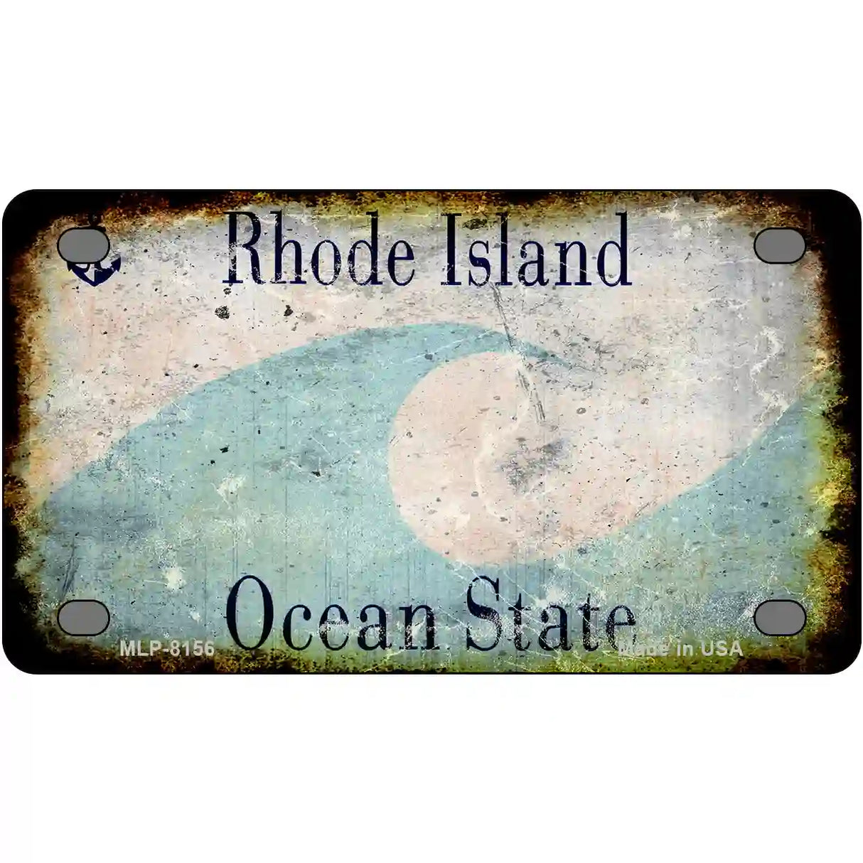 Rhode Island State Rusty Novelty Metal License Plate 4" x 2.2" (MLP)