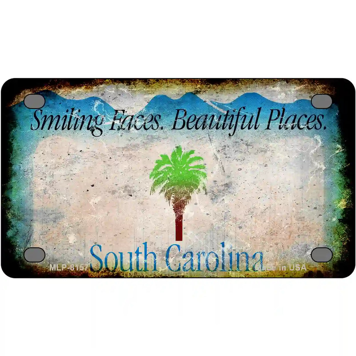 South Carolina State Rusty Novelty Metal License Plate 4" x 2.2" (MLP)