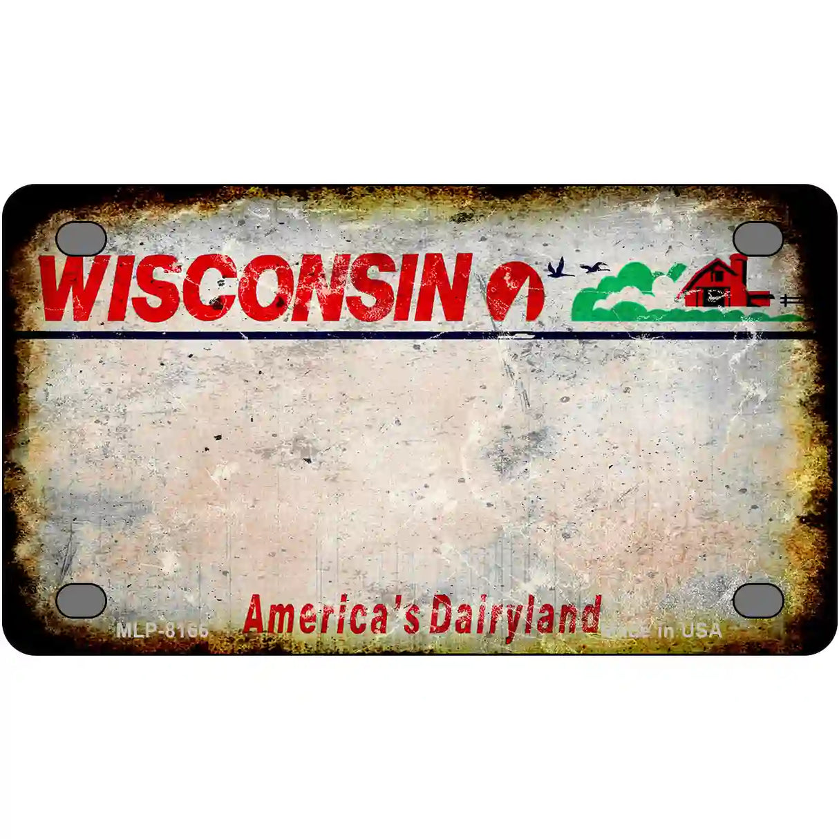 Wisconsin State Rusty Novelty Metal License Plate 4" x 2.2" (MLP)