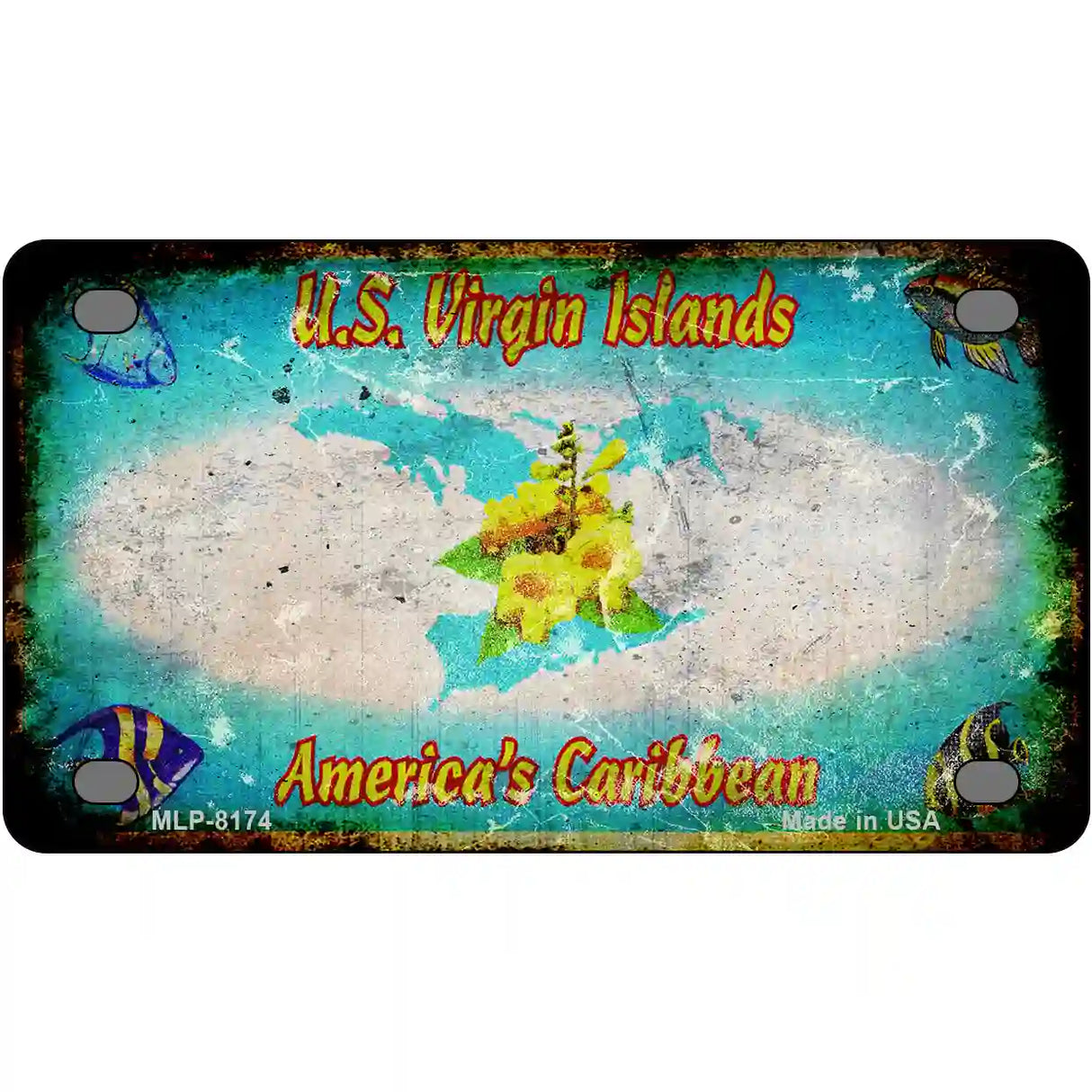 Virgin Island Rusty Novelty Metal License Plate 4" x 2.2" (MLP)