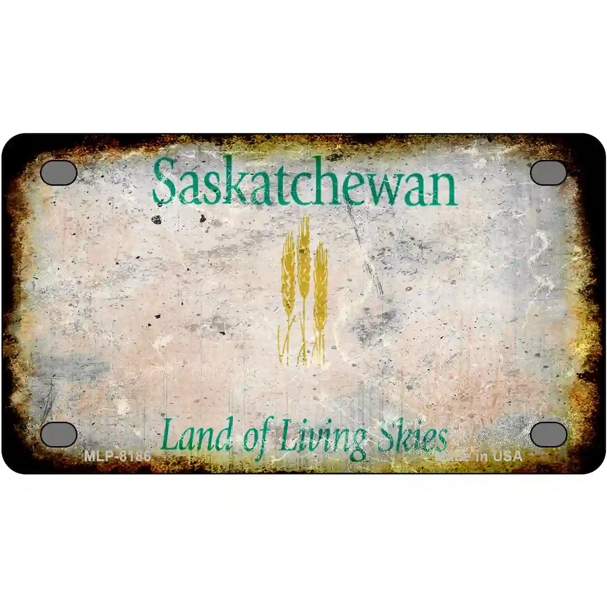 Saskatchewan Rusty Novelty Metal License Plate 4" x 2.2" (MLP) / Yes