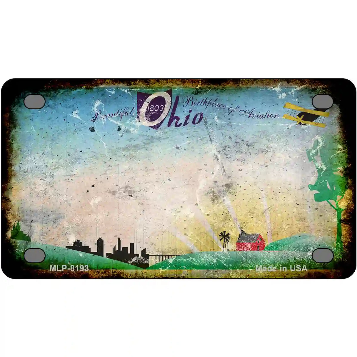 Ohio Birthplace Blank Rusty Novelty Metal License Plate 4" x 2.2" (MLP)