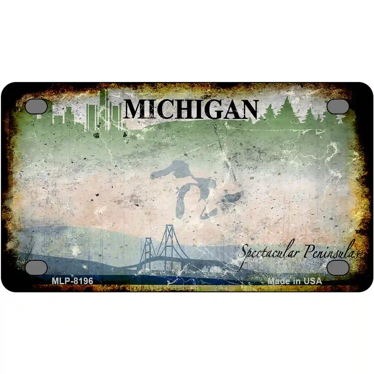 Michigan Spectacular Peninsulas Blank Rusty Novelty Metal License Plate 4" x 2.2" (MLP)