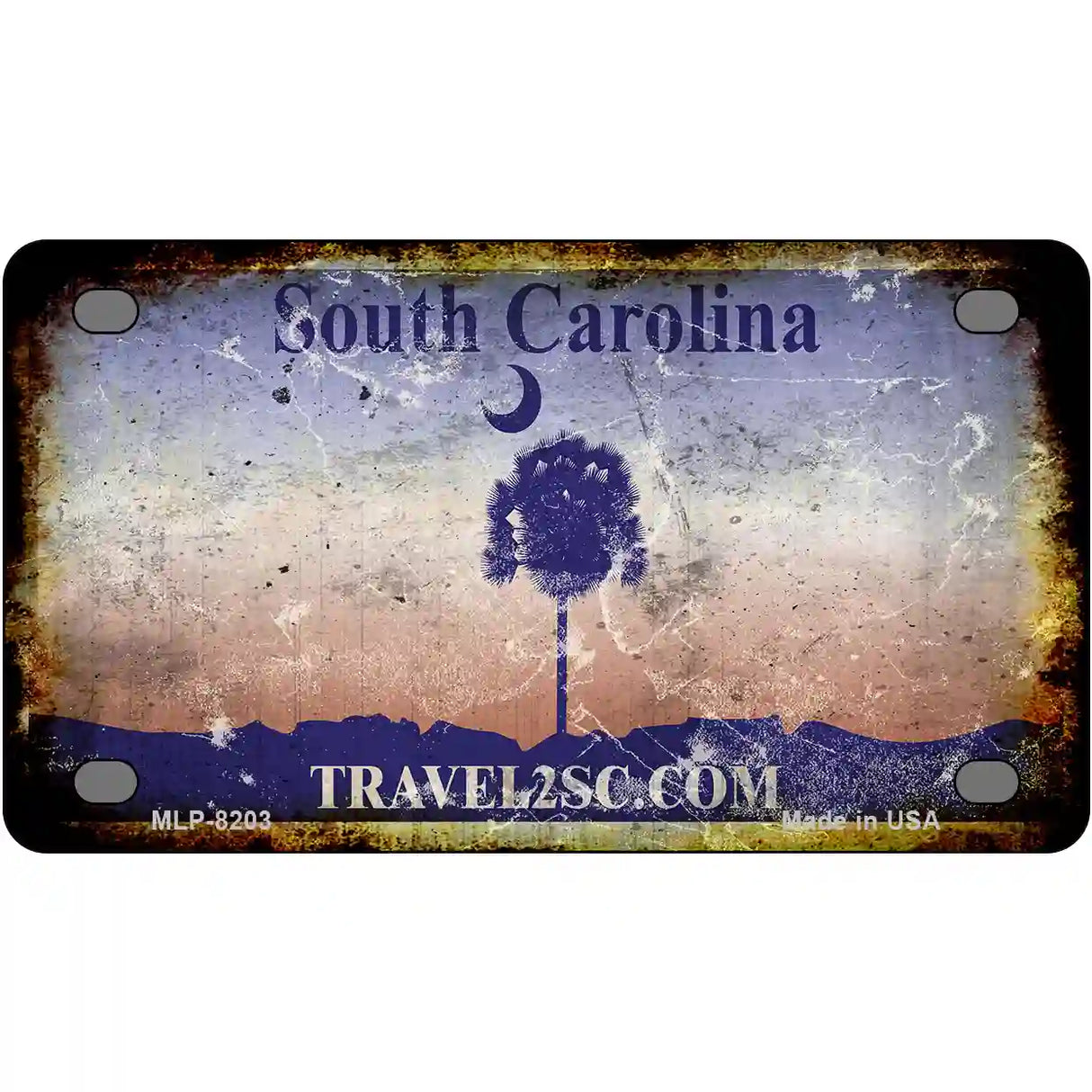 South Carolina Rusty Novelty Metal License Plate 4" x 2.2" (MLP) / Yes