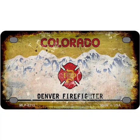 Denver Firefighter Rusty Novelty Metal License Plate 4" x 2.2" (MLP)