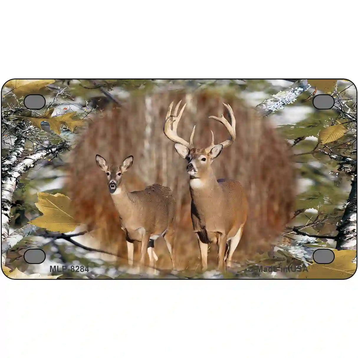 Two Deer On Camo Novelty Metal License Plate 4" x 2.2" (MLP)