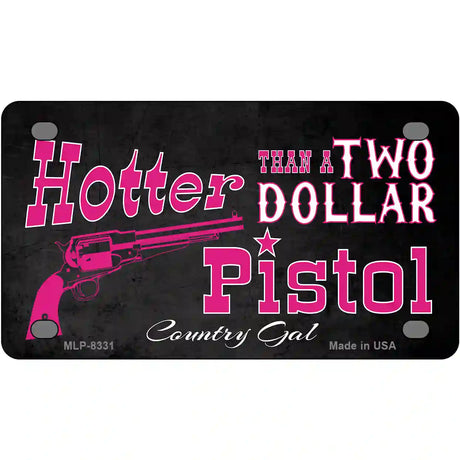 Two Dollar Pistol Novelty Metal License Plate 4" x 2.2" (MLP)